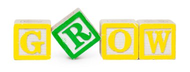 Tahta alfabe blokları beyaz arkaplanda izole edildi