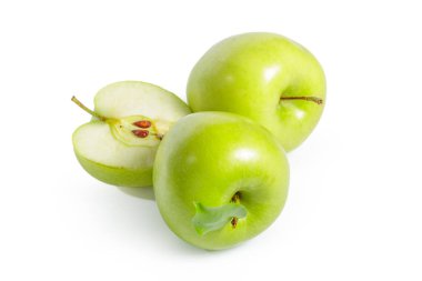 Beyaz arka planda taze büyükanne demirci elmaları