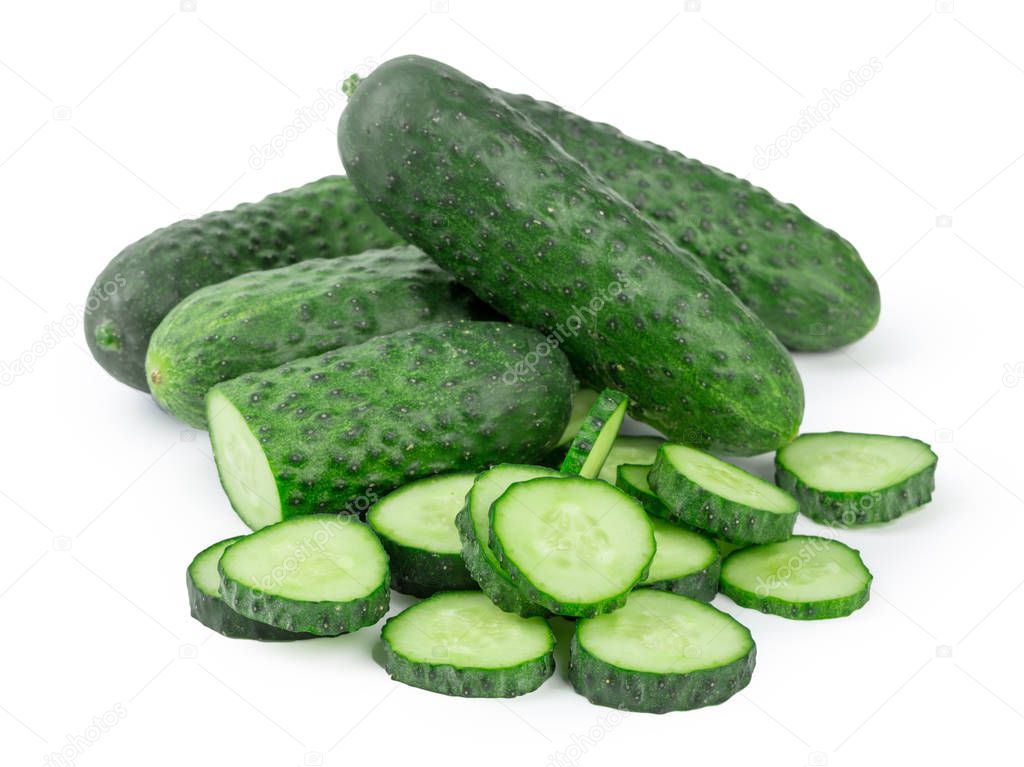 cucumber sliced isolated on white background. creative photo