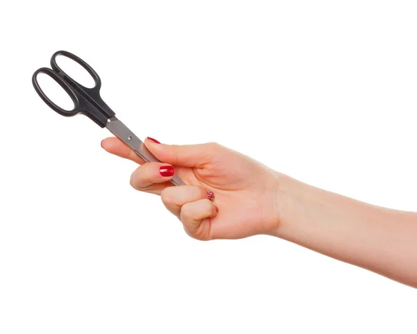 Ženská ruka s nůžkami izolovaných na bílém — Stock fotografie