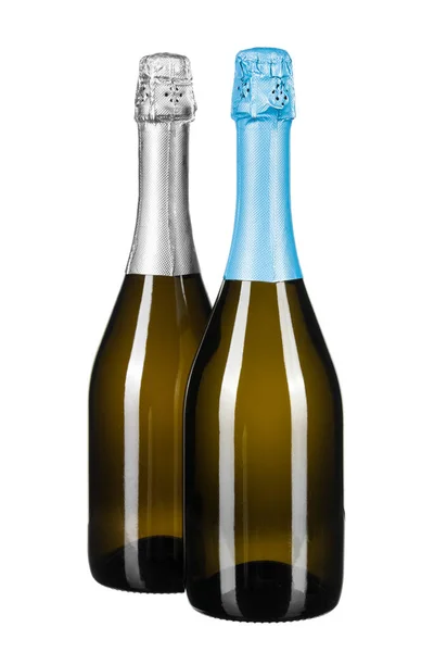 Flasche Champagner isoliert auf weiß. Kreatives Foto. — Stockfoto