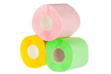 Tuvalet kağıdı beyaz arka planda izole edilmiş. Kapat.