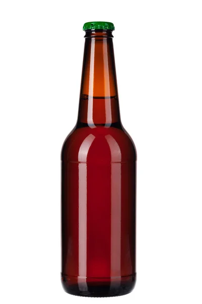 Bottle of dark beer isolated on white background. creative photo. — Stock Photo, Image