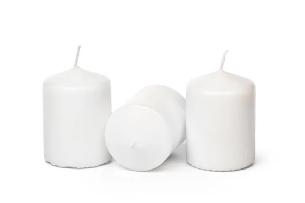 Luzes Velas Cera Branca Isoladas Fundo Branco — Fotografia de Stock