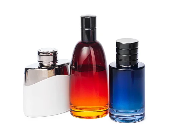Parfümflaschen Isoliert Vor Weißem Hintergrund Kreatives Foto — Stockfoto