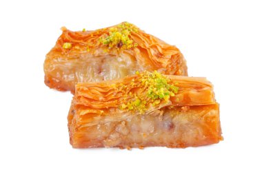Türk Ramazan Tatlısı Baklava beyazı izole etti. Yaratıcı fotoğraf.