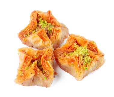 Türk Ramazan Tatlısı Baklava beyazı izole etti. Yaratıcı fotoğraf.