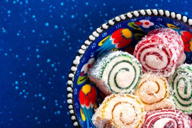 Turkish delight close up. creative photo. top view