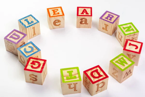 Wooden Alphabet Blocks. close up. creative photo