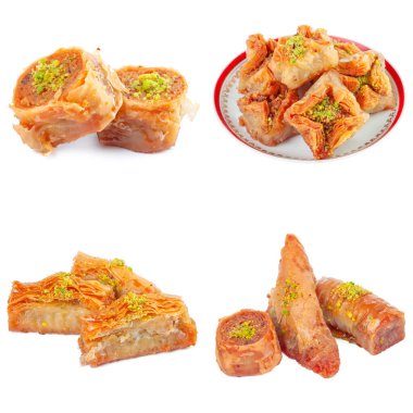 Türk doğulu tatlı kolajı beyaza izole edildi