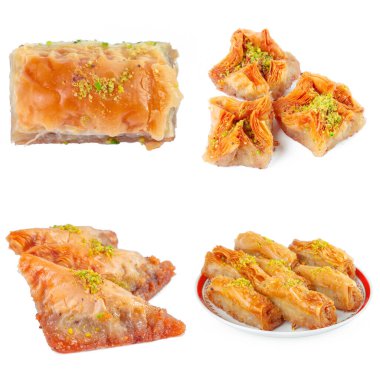 Lezzetli Türk tatlıları kolajı beyaza izole edilmiş.