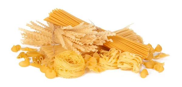 Delicious mixed pasta on white background. Creative photo. — Stock Photo, Image