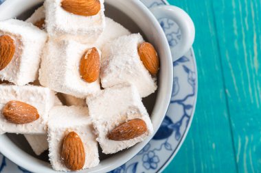 Türk lokumu yakın plan. Üst Manzara. yaratıcı fotoğraf.