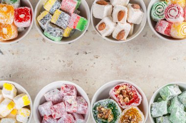 Turkish delight close up top view. creative photo.