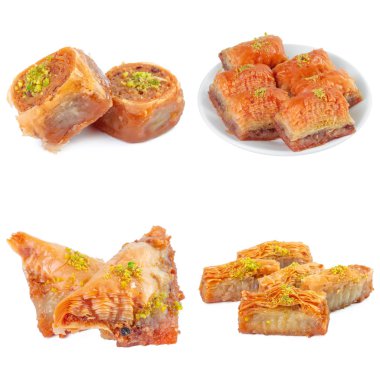 Türk tatlısı kolajı beyaza izole edilmiş