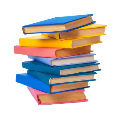 Beyaz arka planda izole kitap yığını. yaratıcı fotoğraf.