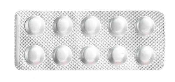 Ezüst buborékcsomagolás tabletták izolált fehér — Stock Fotó