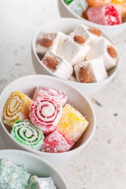 Türk lokumu. Üst Manzara. Kapat. Yaratıcı fotoğraf.