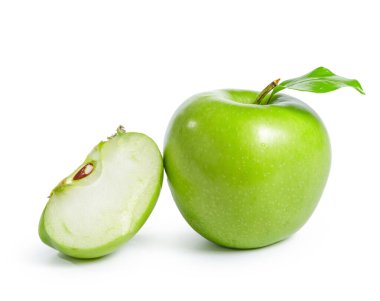 Beyaz arka planda taze büyükanne demirci elmaları