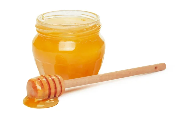 Mele e barattolo di miele per la festa di Capodanno ebraico isolato su sfondo bianco — Foto Stock