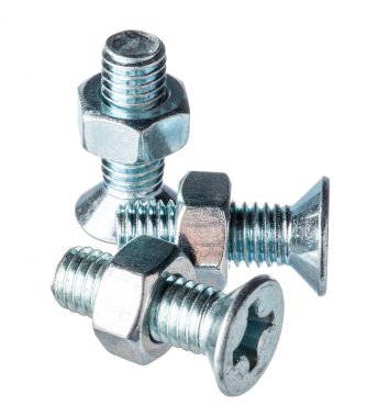 Metal cıvata beyaz arka planda izole edilmiş. yaratıcı fotoğraf.