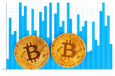 bitcoin and chart. close up. creative photo.