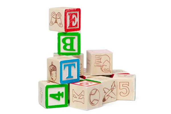 Trä alfabetet block isolerade på vit bakgrund — Stockfoto
