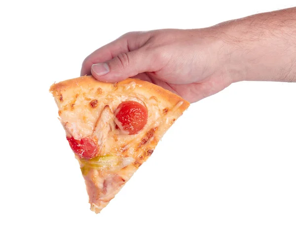 Шматочок свіжої піци з пепероні ізольовані на білому тлі — стокове фото