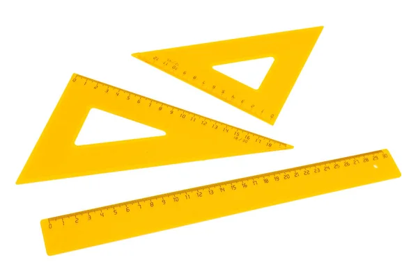Set van gele linialen, gemarkeerd in centimeters geïsoleerd op witte achtergrond — Stockfoto