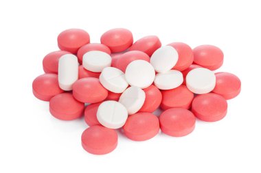 Yaratıcı beyaz fotoğrafa izole edilmiş renkli haplar..