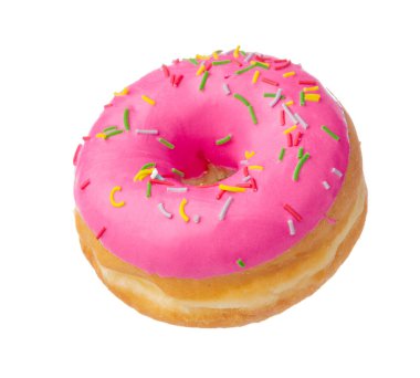 Donut beyaz arkaplanda izole edilmiş yaratıcı fotoğraf.