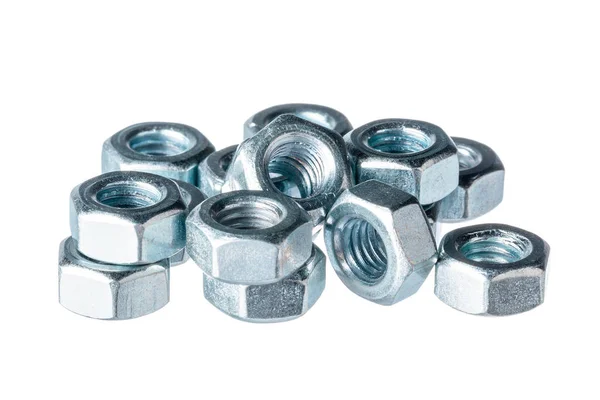 Metal nuts isolated on white background creative photo. — 스톡 사진