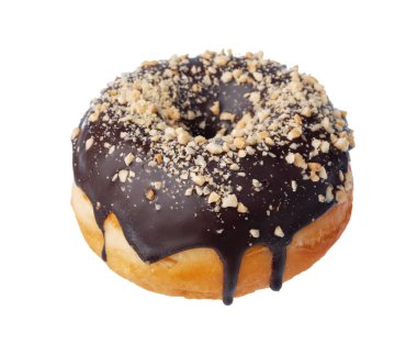Donut beyaz arkaplanda izole edilmiş yaratıcı fotoğraf.