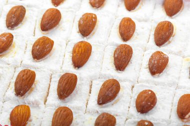 Assorted traditional turkish delight close up. creative photo.