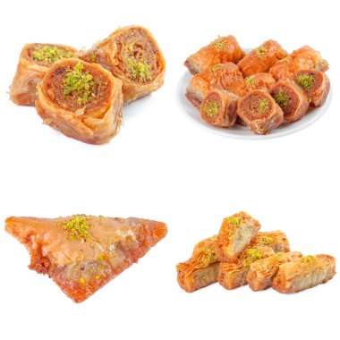 Türk tatlısı kolajı beyaza izole edilmiş