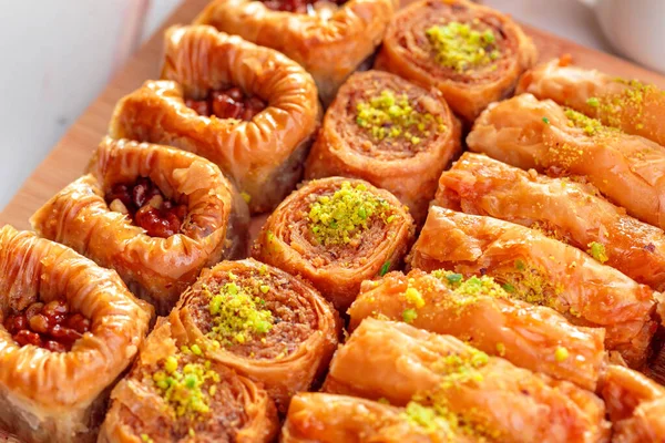 Turkish Dessert Baklava. Macro photo. Close up. — Stock Photo, Image