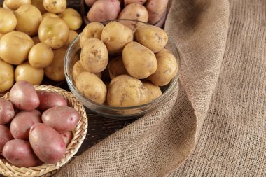 Taze çiğ patates. Makro fotoğraf. Kapat..