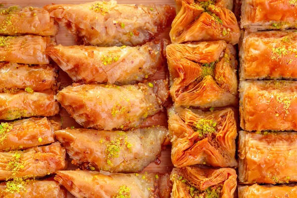 Postre turco Baklava. Foto macro. De cerca. . — Foto de Stock