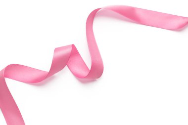 Beyaz arka planda pembe kurdele. Kapat..