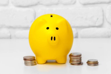 Kumbarada para biriktir. Makro fotoğraf. Kapat..