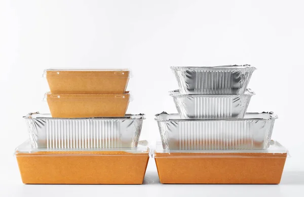 Assortment of food delivery containers on white background — Stock Photo, Image
