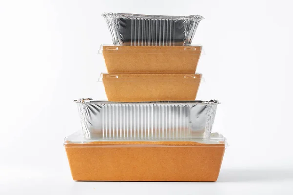 Assortment of food delivery containers on white background — Stock Photo, Image