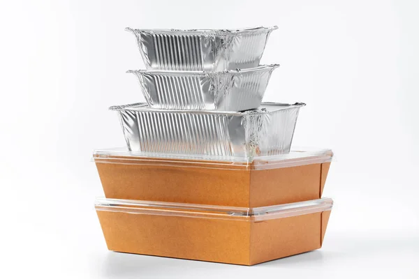 Assortment of food delivery containers on white background — Stock Photo, Image