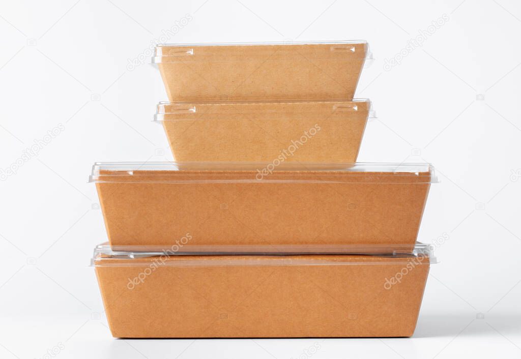 Cardboard brown food box pack isolated on white background