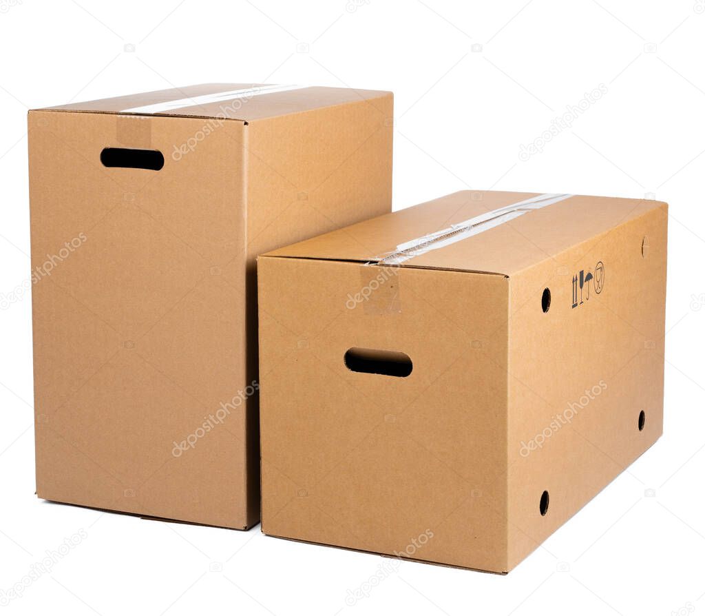 Cardboard brown box isolated on white background