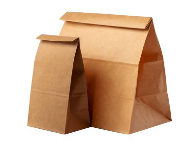 Beyaz arkaplanda kahverengi el işi kağıt paket şablonu