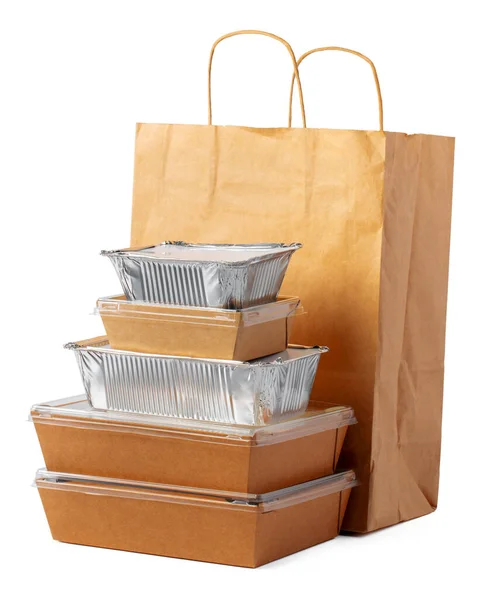 Conjunto de envases de alimentos reciclables sobre fondo blanco —  Fotos de Stock