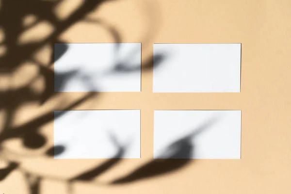 Blank white businesscard na beżowym tle z kreatywnym kwiatowym cieniem — Zdjęcie stockowe