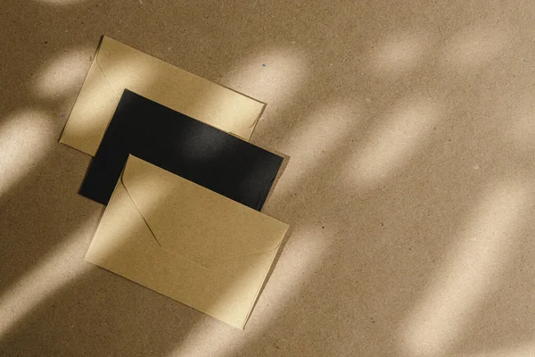 Mantar panoda yaprak gölgesi olan zarflar