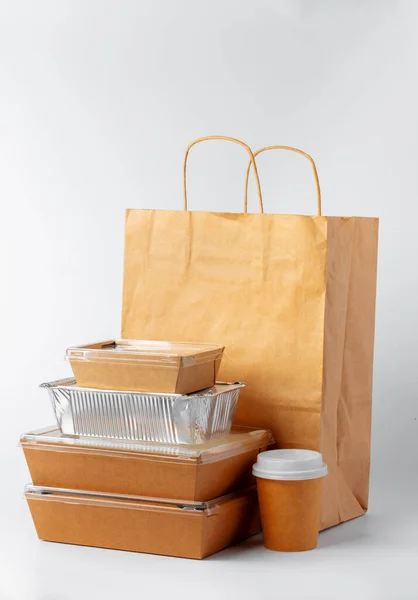 Set of recyclable food packaging on white background — Stock Photo, Image